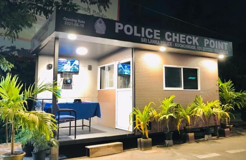 Sri Lanka Police check point cabin at Kochchikade at night